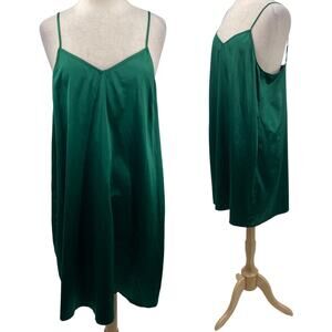 Modcloth Satin Slip Nightie Mini Dress Nightgown V Neck Emerald Green Womens XL